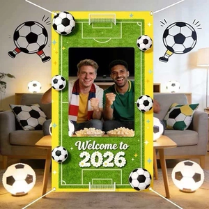 Soccer Theme Welcome To 2026 Photo Backdrop Banner Polyester Fabric Sports Party Decorations Cutout Photography Props