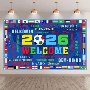 Sfondo Fotografico Campionato di Calcio 2026 in Poliestere 100D Mappa del Mondo Banner di Benvenuto Calendario Partite Decorazione per Festa Sportiva