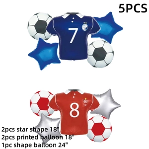 Five-piece football foil balloon set in red and blue themes for soccer party decorations