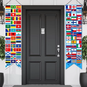 2026 World Cup theme porch banners with multi-nation flags for front door soccer party decor