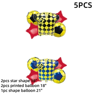 5-piece soccer party balloon set with jersey and star shaped foil balloons