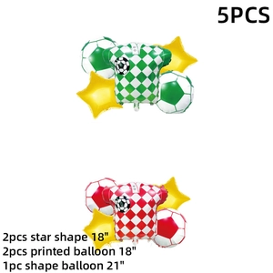 Soccer foil balloon 5-piece set for world cup party decor featuring jersey and star shapes
