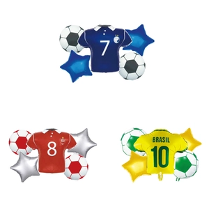 5-piece football theme foil balloon set with jersey, soccer and star shapes for party decor