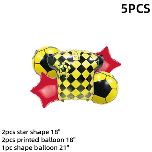 Detail set of 5 football foil balloons including jersey, soccer print and stars for parties