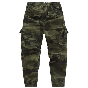 Men's camouflage cargo pants with multi-pockets and elastic drawstring waist and cuffs