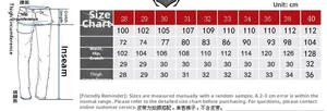 Detailed size chart for men's camouflage cargo pants showing waist and length in cm