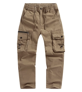 Detail of cargo pants showing elastic drawstring waist and heavy twill cotton texture