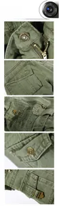Detail view of military green cargo pants featuring metal hardware and tactical pockets