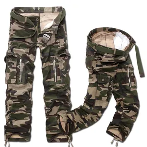 Relaxed fit camouflage cargo pants for men with multi-pocket design and belt included