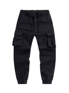 Men Casual Cargo Jogger Pants Cotton Blend Multi Pocket Elastic Drawstring Waist Utility Retro Trousers For Men Outdoor