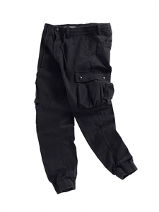 Men's black cargo joggers with drawstring waist and multiple functional pockets