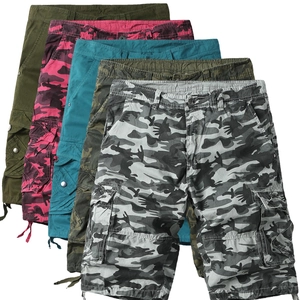 Mens heavy cotton cargo shorts with multiple pockets in five colors and camouflage patterns