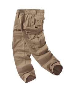 Men's khaki multi-pocket outdoor cargo pants with durable fabric and utility pockets