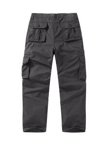 Men's dark grey multi-pocket tactical cargo pants with a durable straight-leg outdoor fit