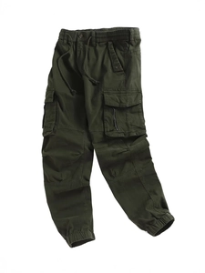 Army green cargo jogger pants for men with multi-pocket design and elastic drawstring waist