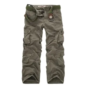Pantaloni cargo uomo verde oliva con tasche multiple e cintura militare coordinata