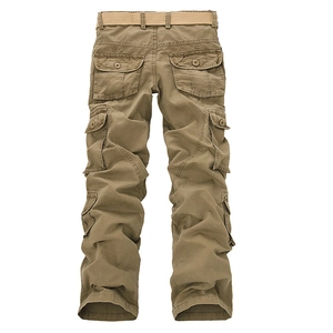 Pantalon cargo kaki ample pour homme avec design multi-poches et ceinture tressée assortie