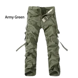 Army green cargo pants for men with multi-pocket design and adjustable leg straps