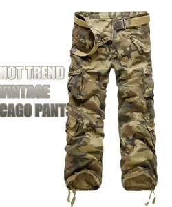 Herren Mehrfachtaschen Cargohose Baumwollmischung Tarnung Lässig Gerade Bein Outdoor Arbeitshose Mit Gürtel Militärstil Alltagskleidung