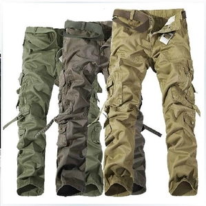 Men's relaxed cargo pants with multi-pockets and woven belt in olive, grey and khaki