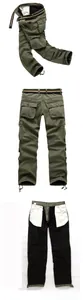 Vista dettagliata dei pantaloni cargo invernali verde militare con tasche multiple e pile