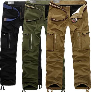 Pantaloni Cargo da Uomo Foderati in Pile Invernali in Cotone Termico Spesso Multi Tasche Casual a Gamba Dritta Con Cintura
