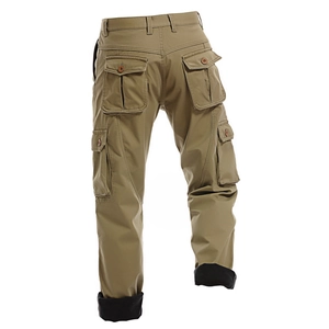 Pantaloni cargo tattici da uomo color kaki con fodera calda e tasche multiple