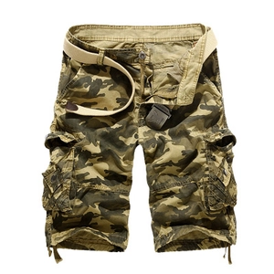 Short cargo camouflage pour homme avec poches multiples et ceinture tressée style décontracté