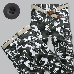 Men's Casual Camouflage Cargo Pants Multi-Pocket Loose Fit Cotton Straight Leg Trousers With Braided Belt Outdoor Tactical Military Pants