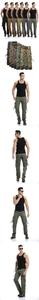 Detailed overview of multi-pocket cargo pants showing various colors and fit styles
