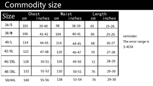 Detailed size chart for V-neck suit vest showing chest and waist measurements in cm and inches