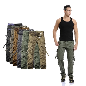 Men Casual Multi Pocket Cargo Pants Cotton Blend Loose Straight Leg Outdoor Work Trousers With Belt For Daily Wear