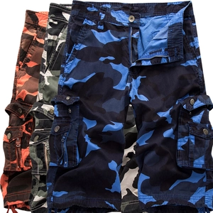 Men Camouflage Cargo Shorts Cotton Multi Pocket Outdoor Casual Shorts With Drawstring Hem Camo Work Shorts For Men