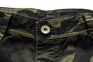 Men's camouflage cargo shorts with heavy-duty metal button and durable belt loops