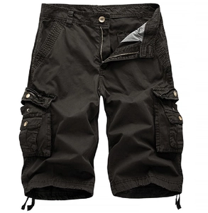 Detailed view of cargo shorts with large side pockets and durable cotton canvas fabric