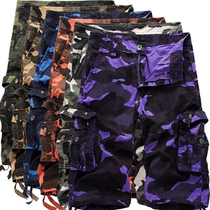Men's Camouflage Cotton Cargo Shorts Multi Pocket Casual Loose Fit Outdoor Beach Shorts With Drawstring Workwear Pants