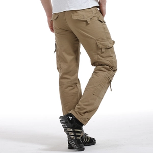 Pantalon cargo kaki pour homme avec poches multiples et coupe droite en coton sergé