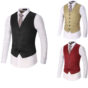 Men's Formal Business Suit Vest Slim Fit V-Neck Single Breasted Waistcoat Solid Color For Wedding Groom Party Office Work Top