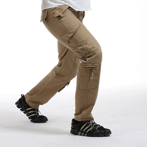 Pantalon cargo pour homme en toile kaki avec genoux ergonomiques et grandes poches de côté