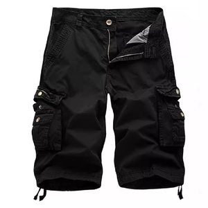 Men's outdoor cargo shorts in classic black with multi-pocket design and drawstring cuffs