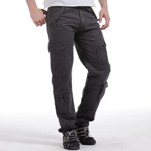 Pantalon cargo pour homme gris foncé avec plusieurs poches et une coupe droite décontractée