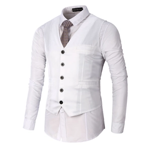 Men's V-neck business suit vest with white formal shirt and patterned necktie set