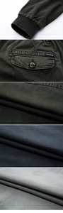 Detail of ribbed cuffs and back pocket with fashion label on men cargo pants
