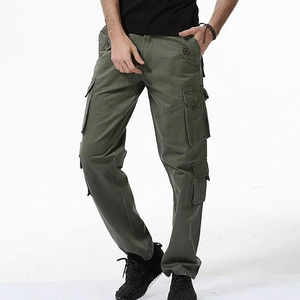 Men's olive green cargo pants with multi-pockets and a straight-leg fit for casual wear