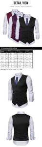 Tableau des tailles détaillé pour gilet de costume homme avec mesures du S au 3XL