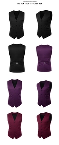 Vues détaillées de gilets de costume ajustés pour hommes en noir, violet et bordeaux