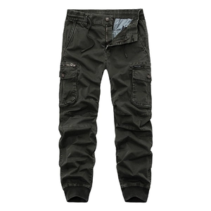 Classic olive green men's elastic waist cargo joggers with multi-pockets and ribbed cuffs