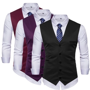 Gilet de costume homme coupe ajustée en noir violet et bordeaux avec col en V boutonné