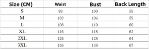 Size chart for men's formal vest showing S to 3XL measurements in centimeters