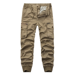 Classic khaki cargo joggers for men with elastic waist and ribbed cuffs for outdoor use